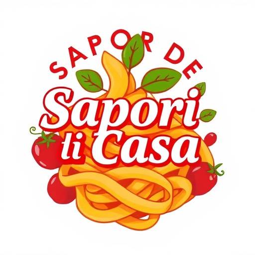 Logo di Sapori di Casa con scritte 'Sapori di Casa' e un'illustrazione di un piatto di pasta fumante.