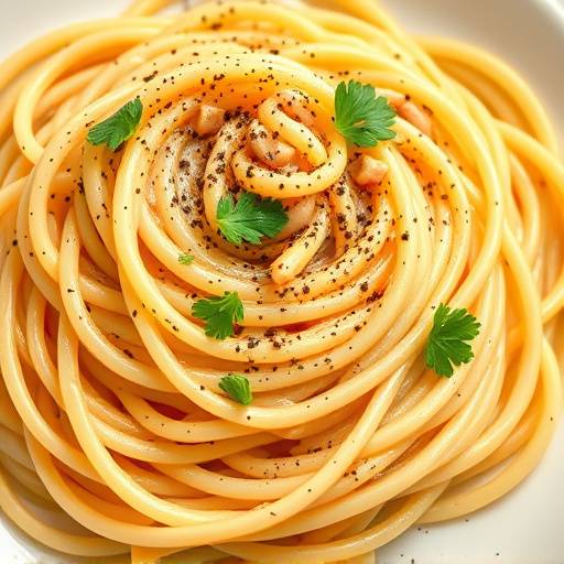 Spaghetti alla carbonara serviti in un piatto, guarniti con pepe nero e prezzemolo fresco.