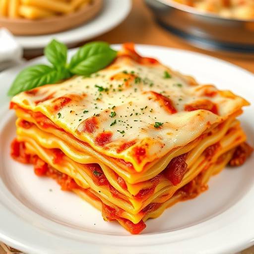 Un'immagine di una teglia di Lasagne al Forno, con strati di pasta fresca, rag&ugrave; di carne, besciamella e parmigiano grattugiato.